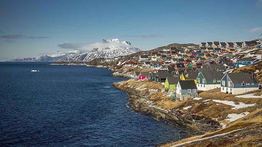 Colorful houses dot the coastline in Nuuk, Greenland, the largest and capital city.