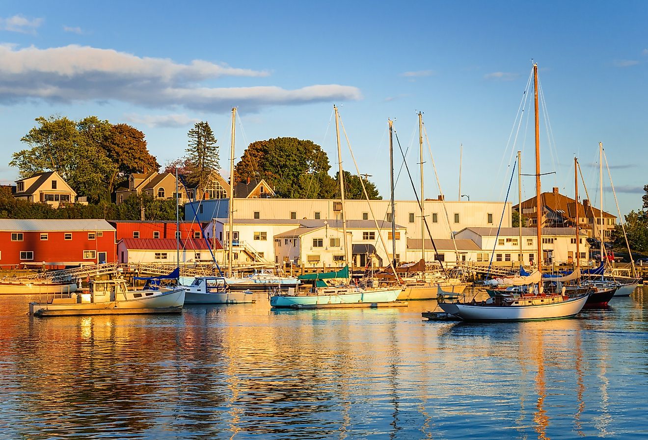 Sunset over the harbor in Camden, Maine.