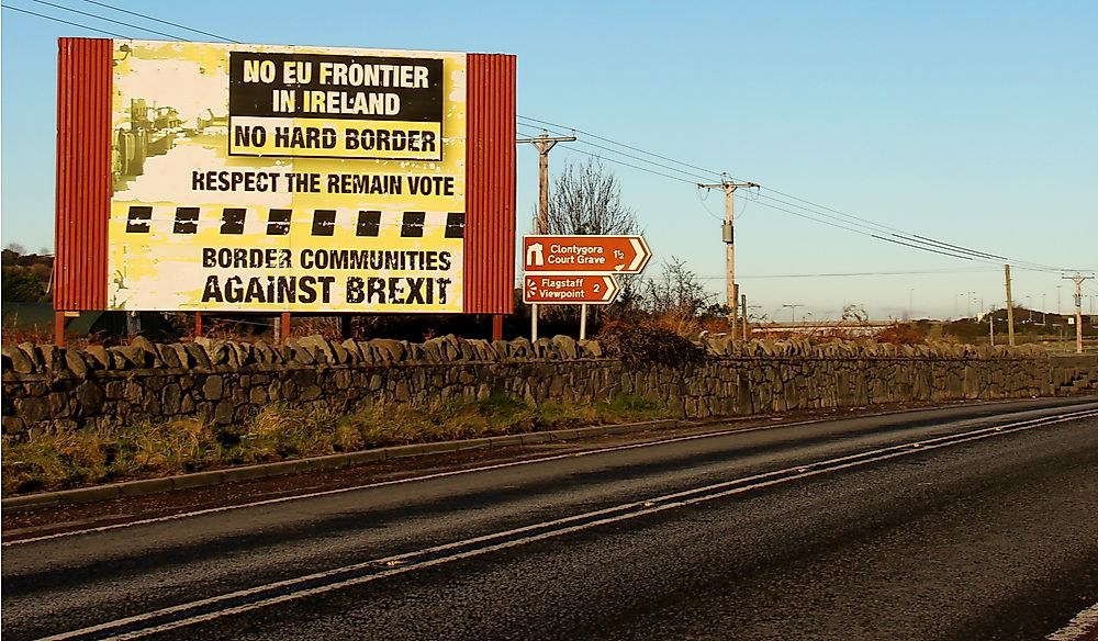 Anti-hard border sign at the border of Ireland and Northern Ireland (UK). Editorial credit: Jonny McCullagh / Shutterstock.com