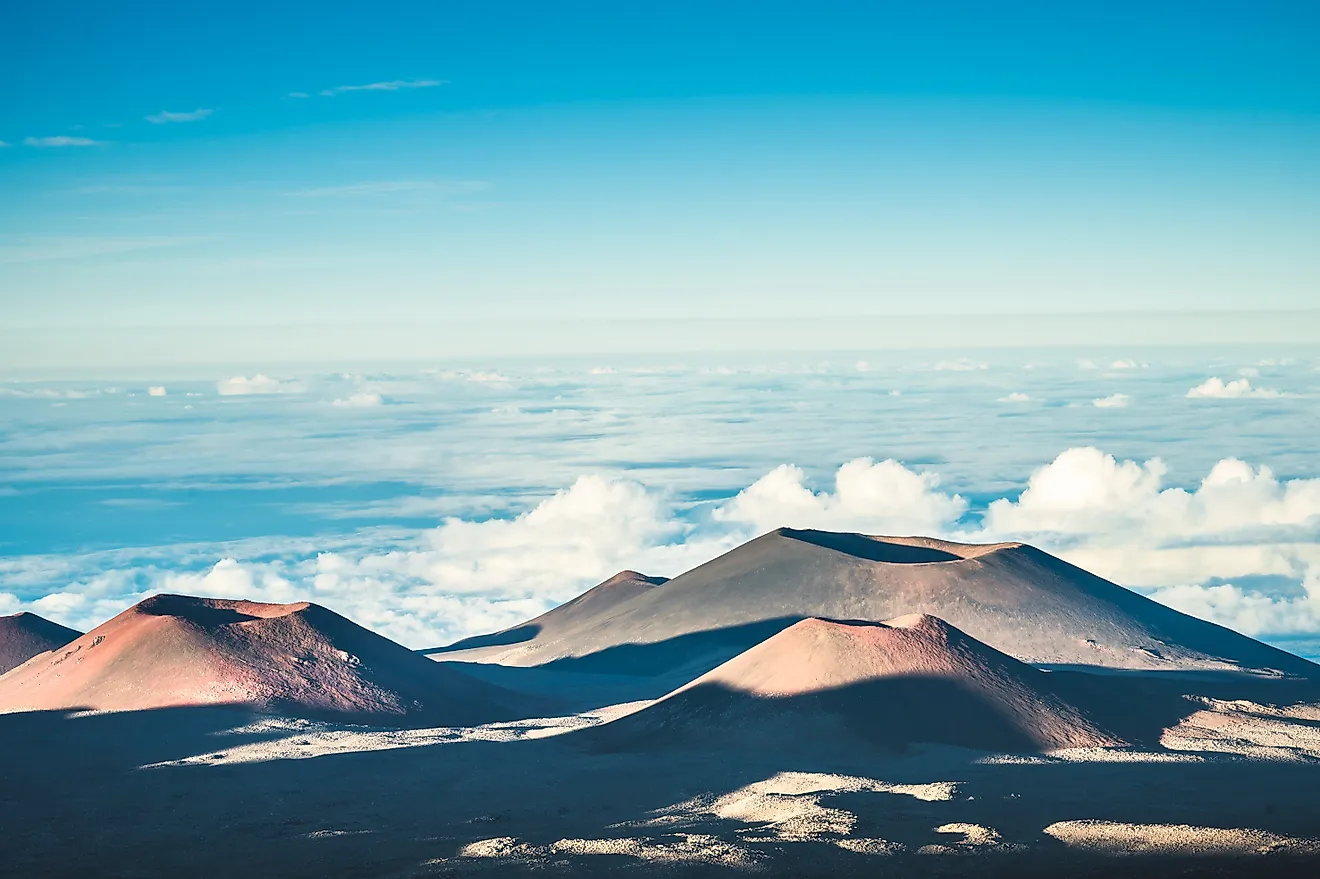 Volcanic Cinder Cones Rising Above the Clouds at Mauna Kea Summit, Big Island, Hawaii, USA