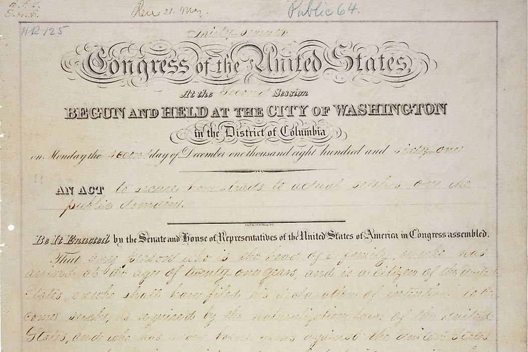 The Homestead Act was a series of United States Federal laws to encourage western migration. 