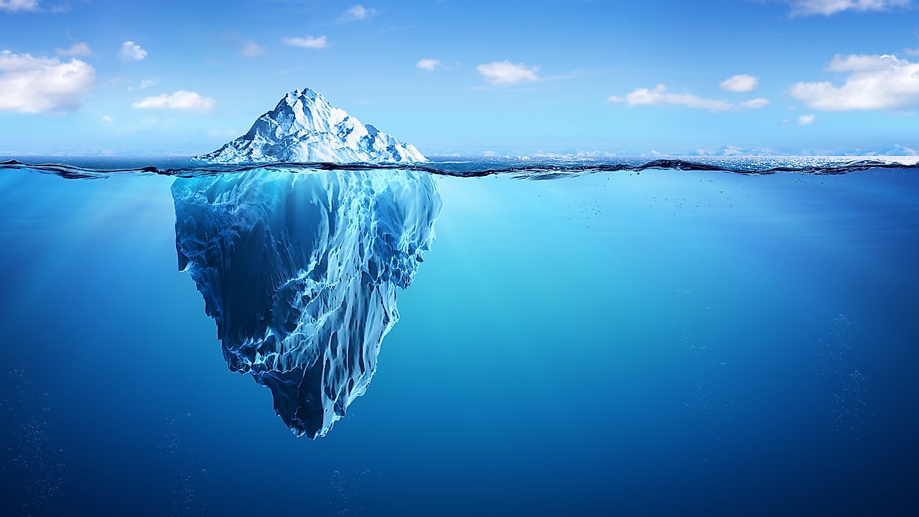 Only about 10% of the iceberg is visible above water.