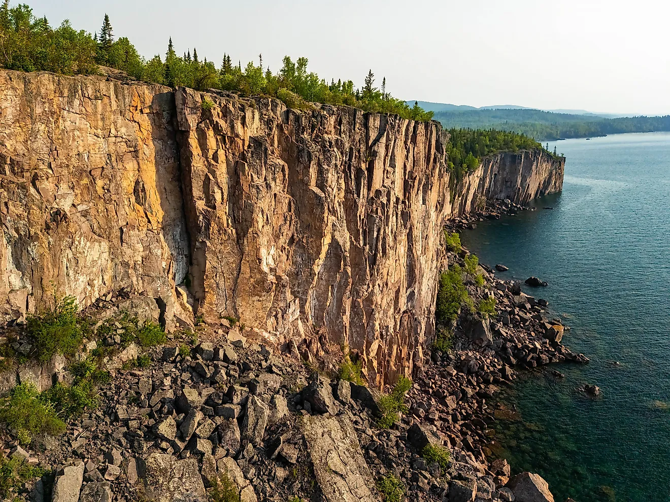 Aerial view of the cliffs at Palisade Head on Lake Superior