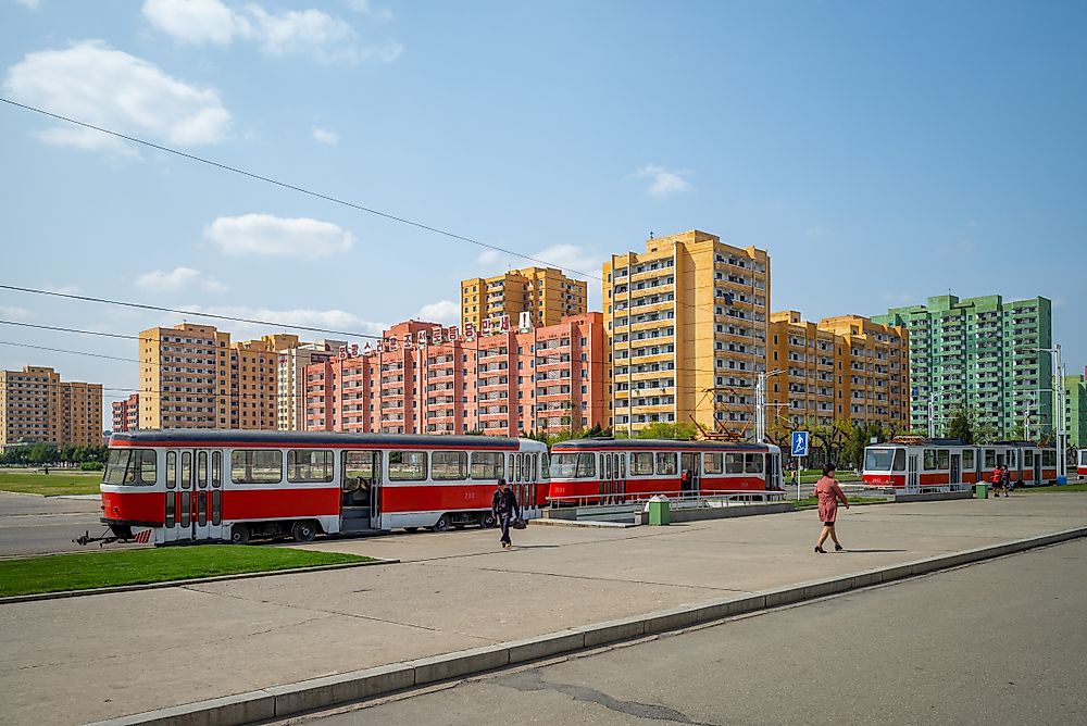 A street scene from Pyongyang. Editorial credit: Richie Chan / Shutterstock.com.