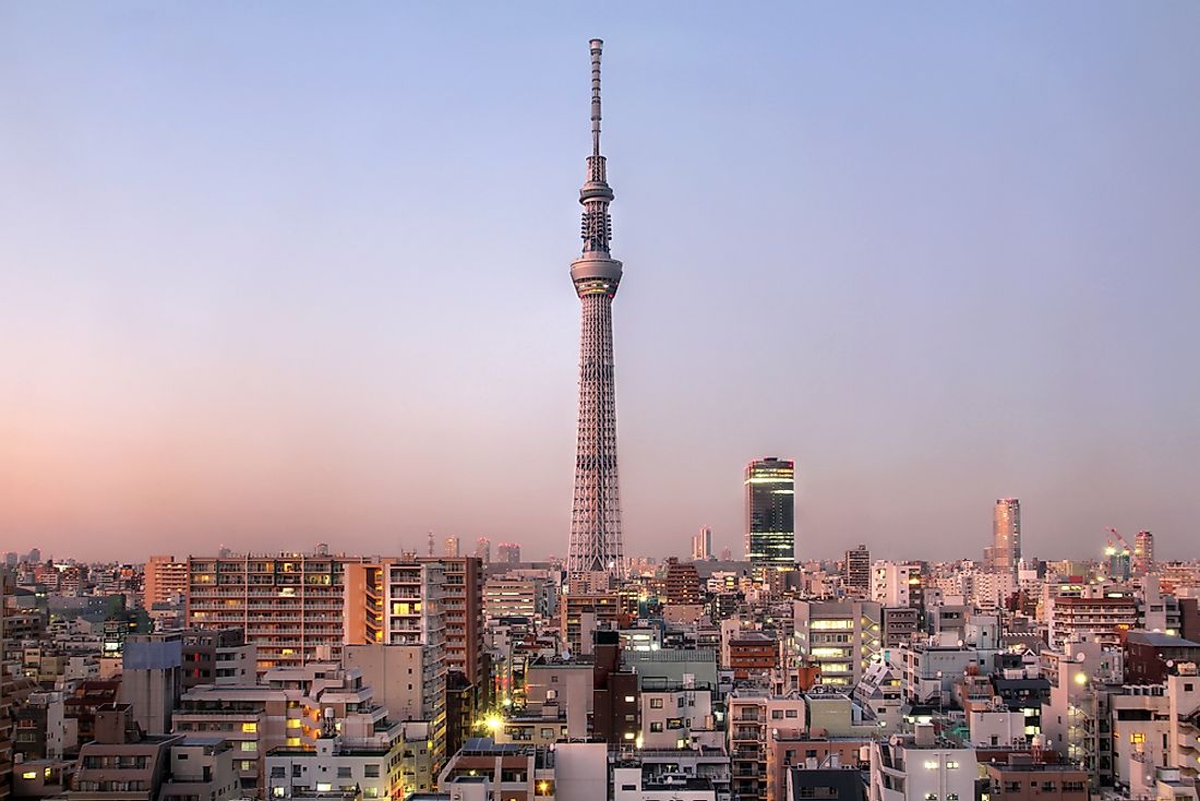 The Tokyo skyline with the Tokyo Skytree at center. 