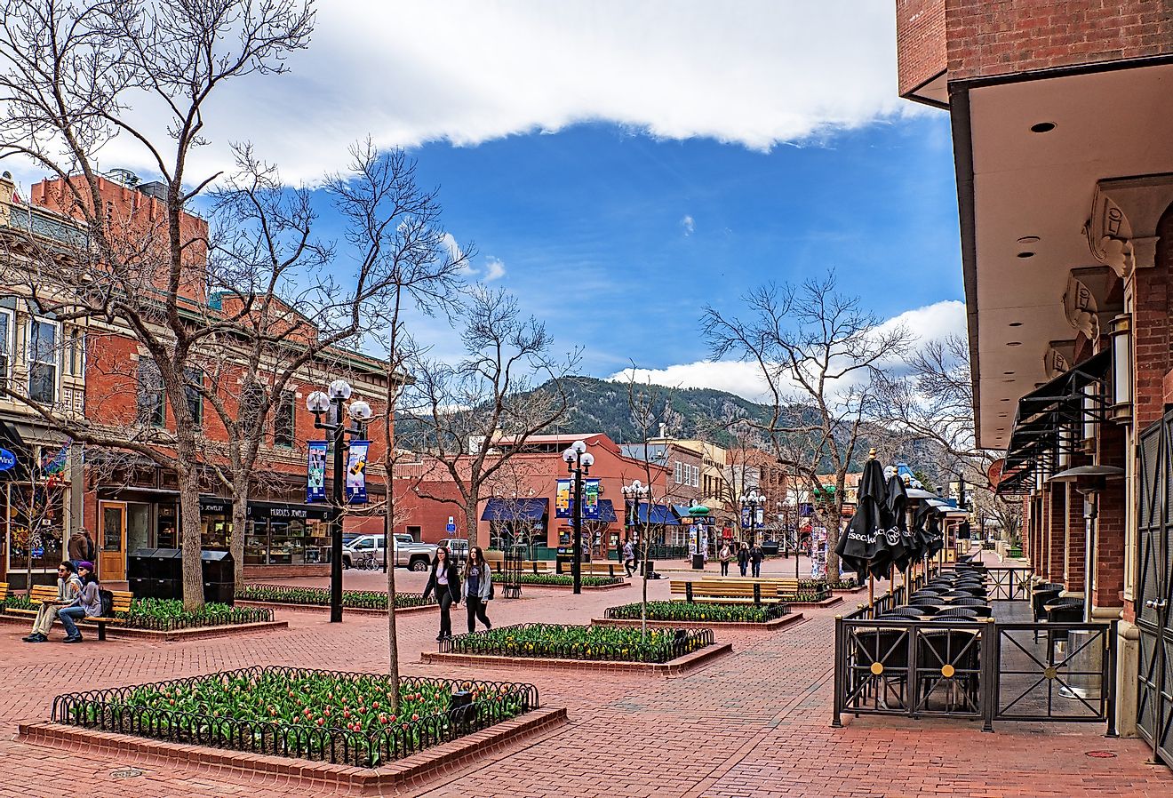 Boulder, Colorado, early spring at the Pearl Street Mall. Image credit randy andy via Shutterstock