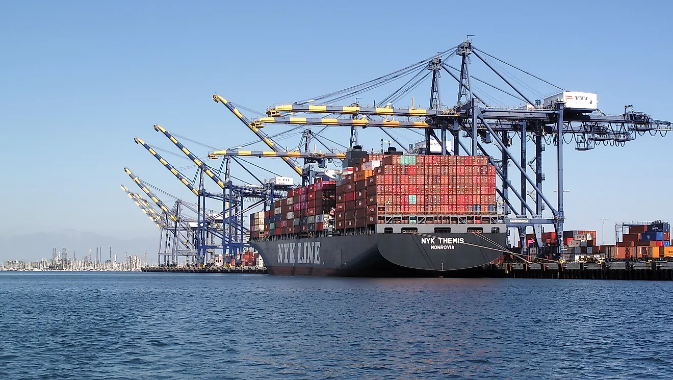 Container ship NYK Themis at the Port of Los Angeles, By Downtowngal - Own work, CC BY-SA 4.0, https://commons.wikimedia.org/w/index.php?curid=110231001