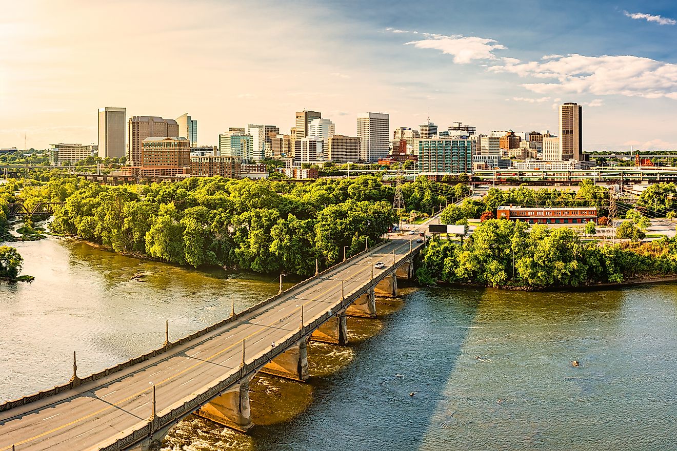 The Mayo Bridge along the James River in Richmond, Virginia.