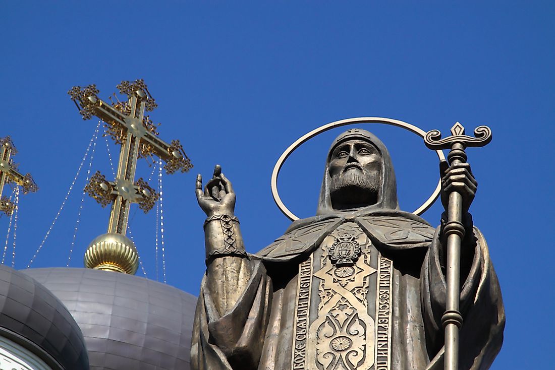 Orthodox churches often feature ornate designs and statues. 