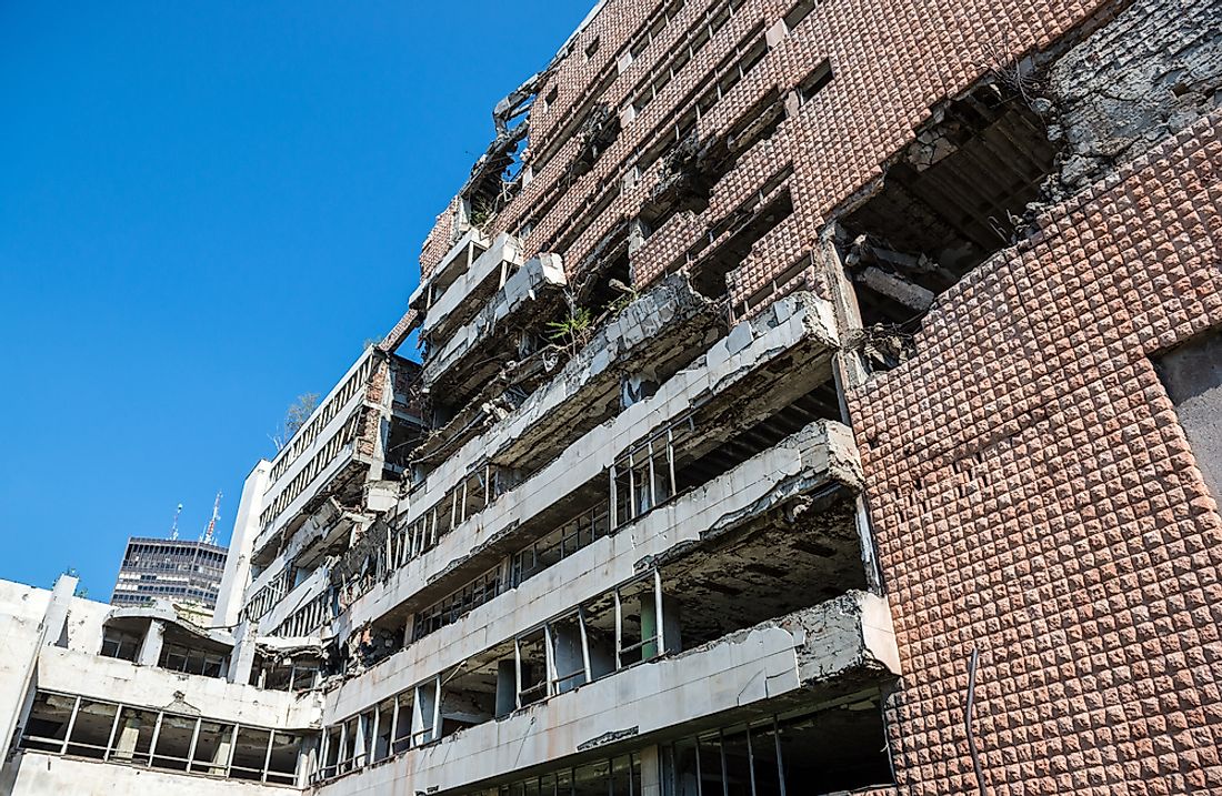 An example of destruction from the NATO bombing of Serbia. 