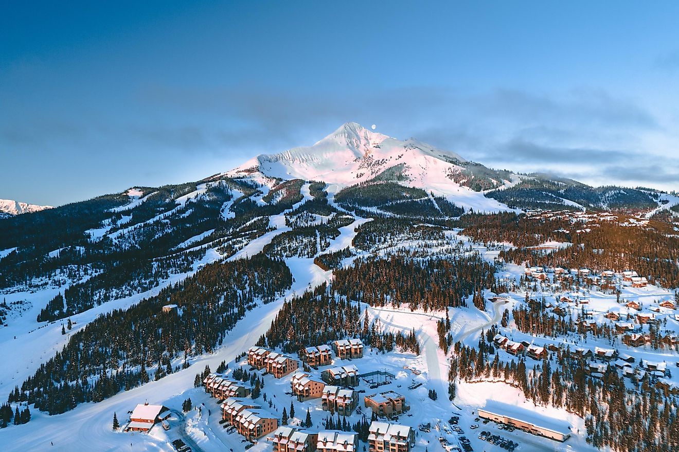 Aerial view of the resort town of Big Sky, Montana.