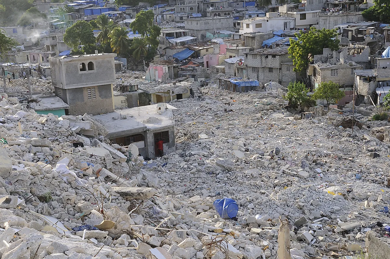 A valley of broken houses and debris on August 28, 2010 in Port-Au-prince, Haiti. Image credit: Arindambanerjee/Shutterstock.com