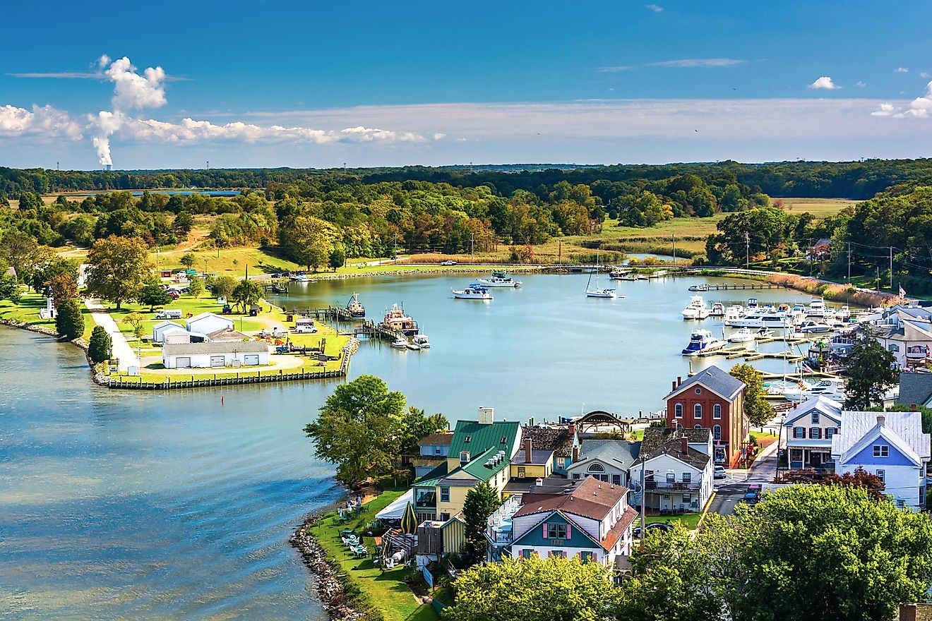 Aerial view of Chesapeake City, Maryland.