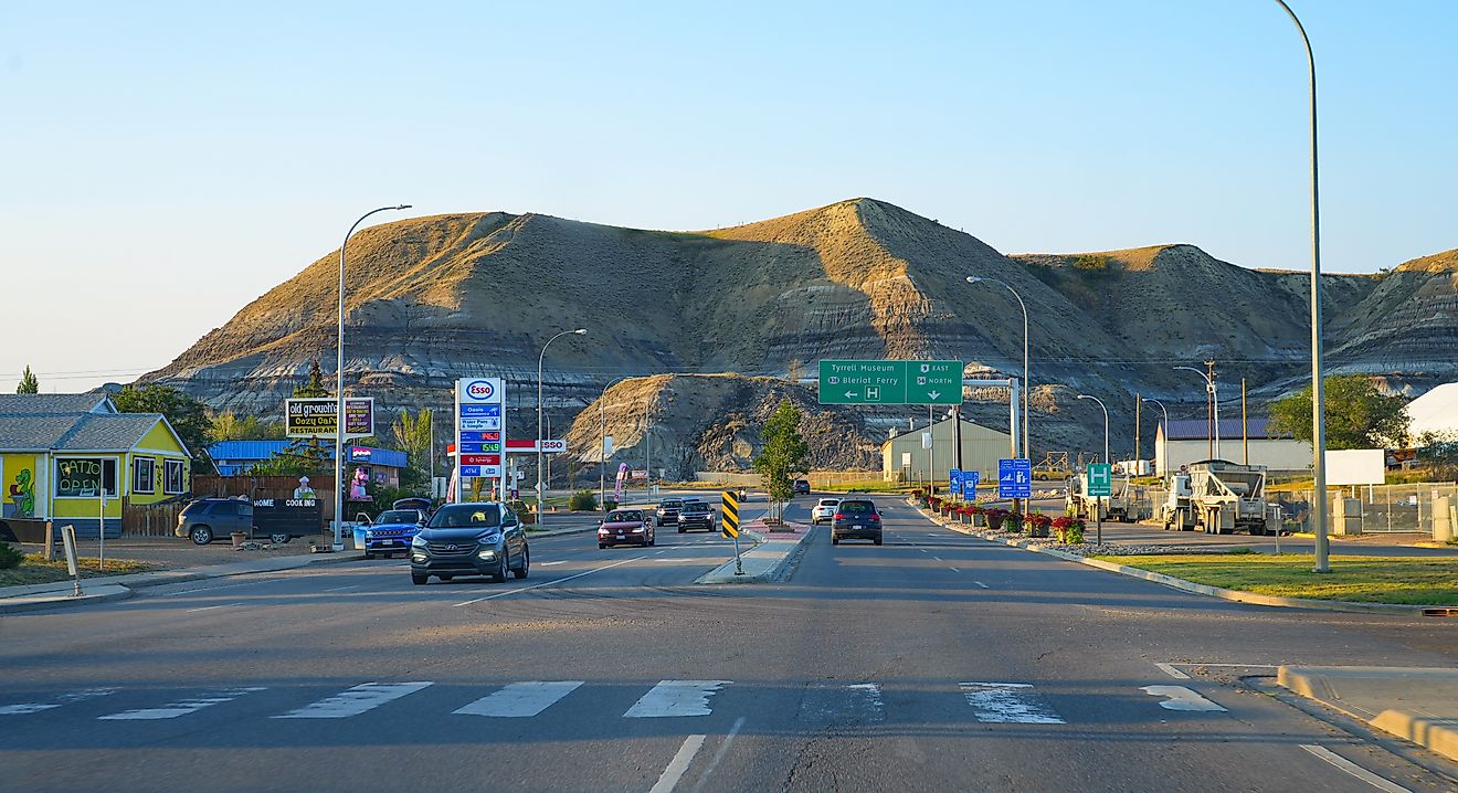 Large avenue in Downtown Drumheller, Alberta, Canada