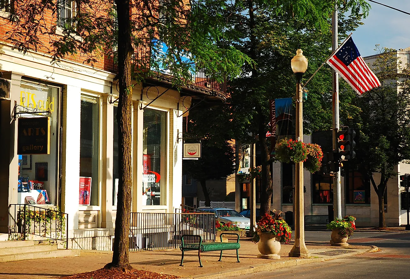 The downtown district of Bennington, Vermont. Image credit James Kirkikis via Shutterstock
