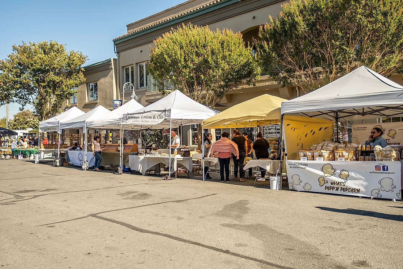 Various vendors at the Farmer's Market held Wednesday evenings in downtown Hollister.