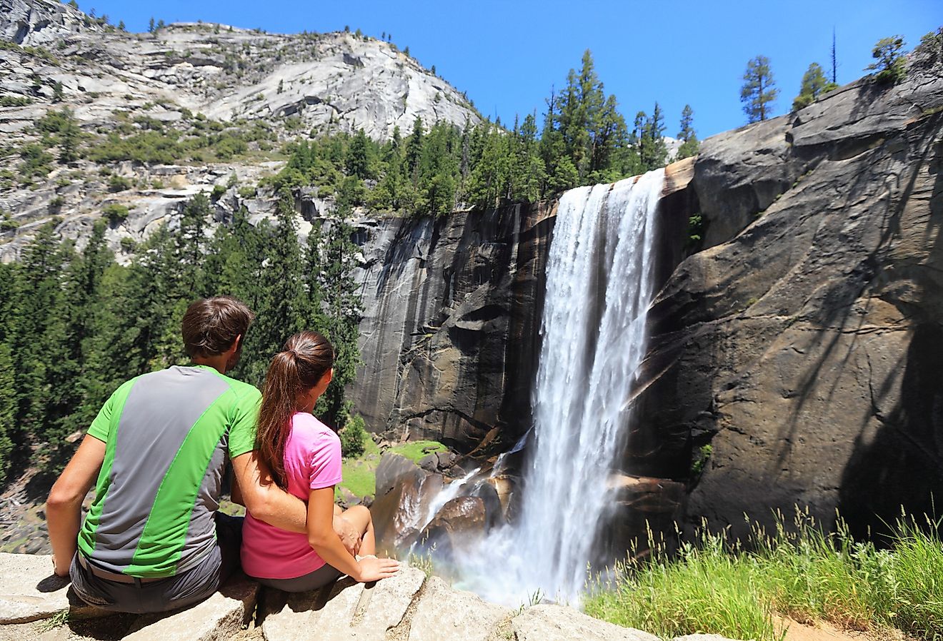 Hikers resting in Yosemite National Park at Vernal Falls.