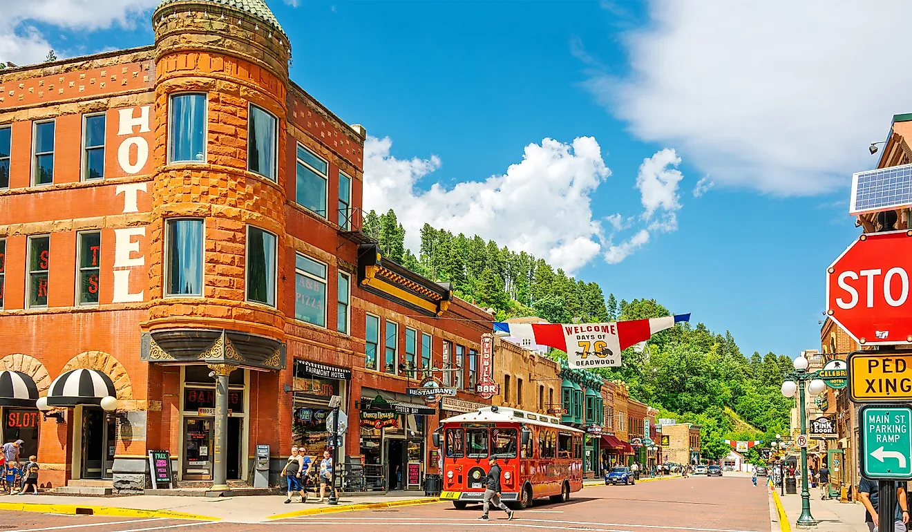 The vibrant Main Street in Deadwood, South Dakota.