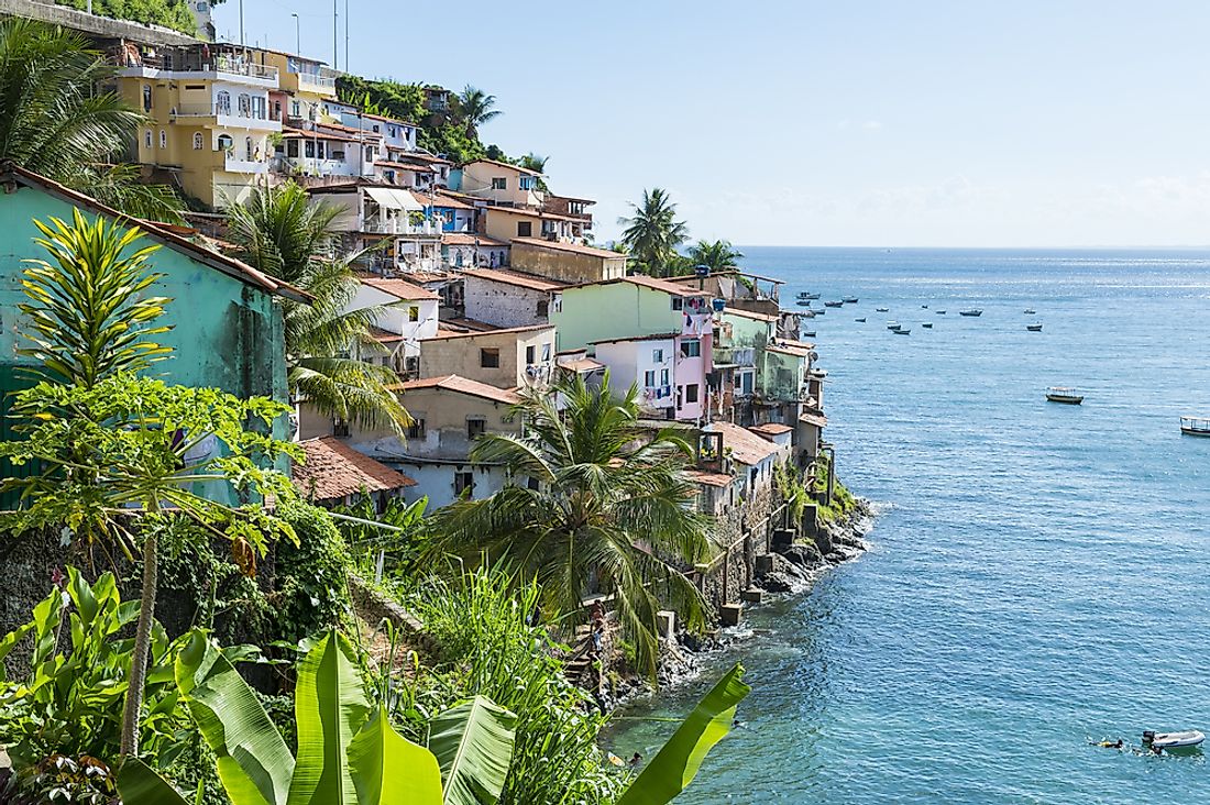 Hillside community overlooking the Bay of All Saints in Salvador, Bahia, Brazil.