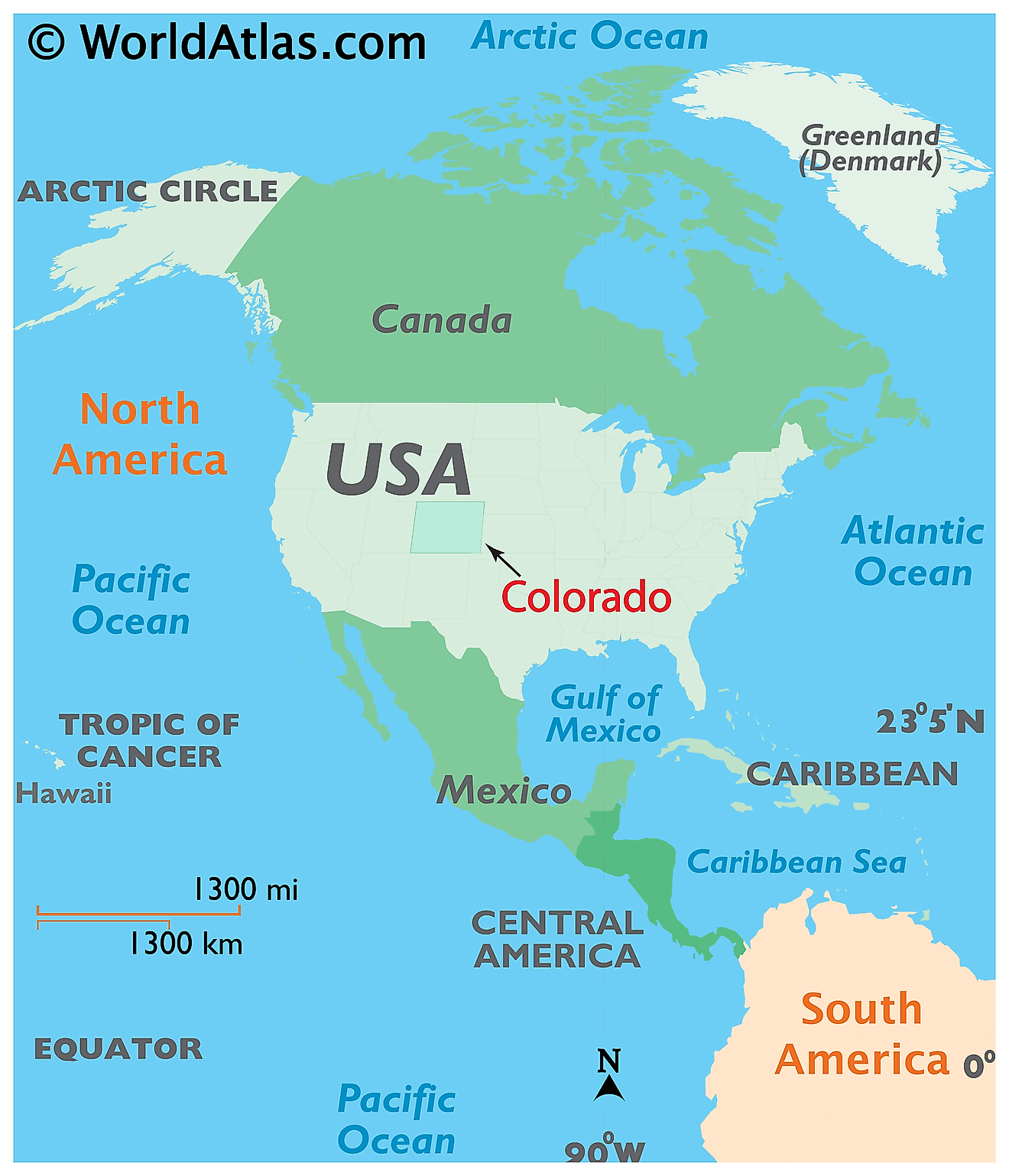 Map showing location of Colorado in the world.