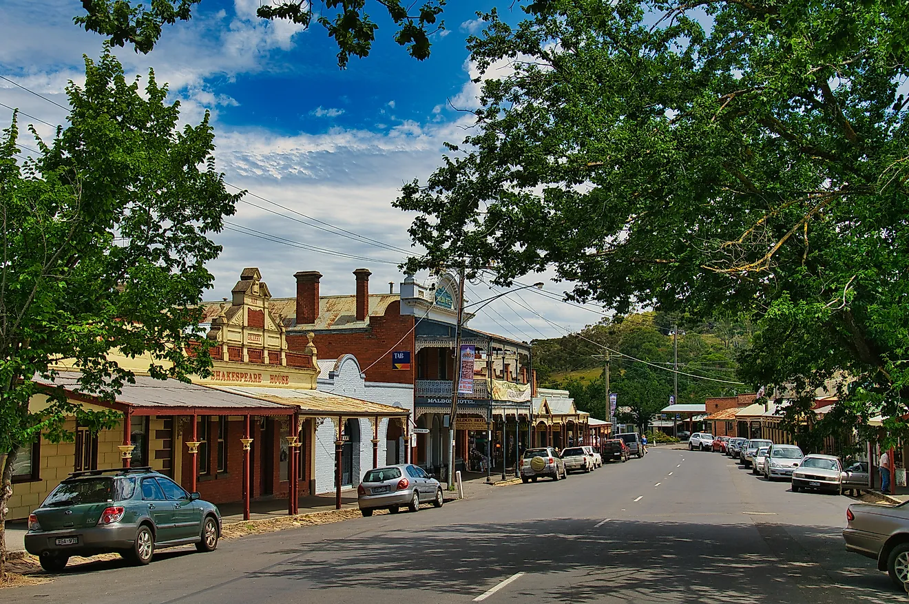 Main Street of the old gold mining town of Maldon, Central Victoria, Australia. Editorial credit: Hans Wismeijer / Shutterstock.com.