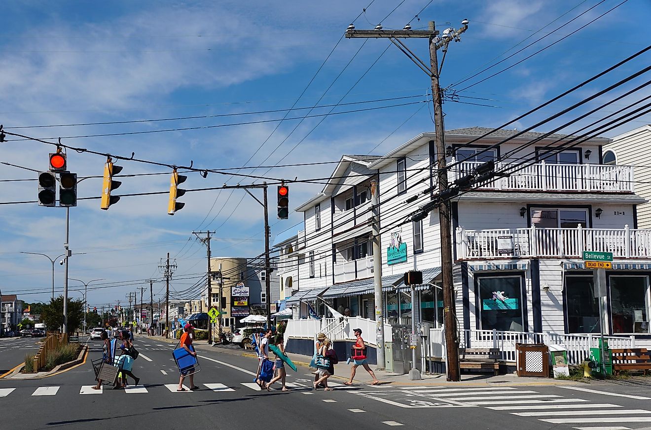 Dewey Beach, Delaware, Pedestrians crossing the road in the summer.