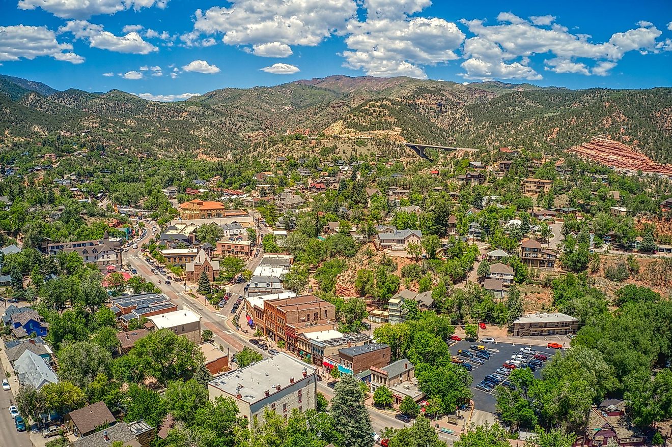 Aerial view of Manitou Springs in the Rockies.