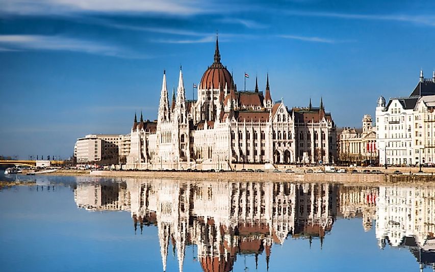 Hungarian Parliament Building along the banks of the Danube in Budapest.
