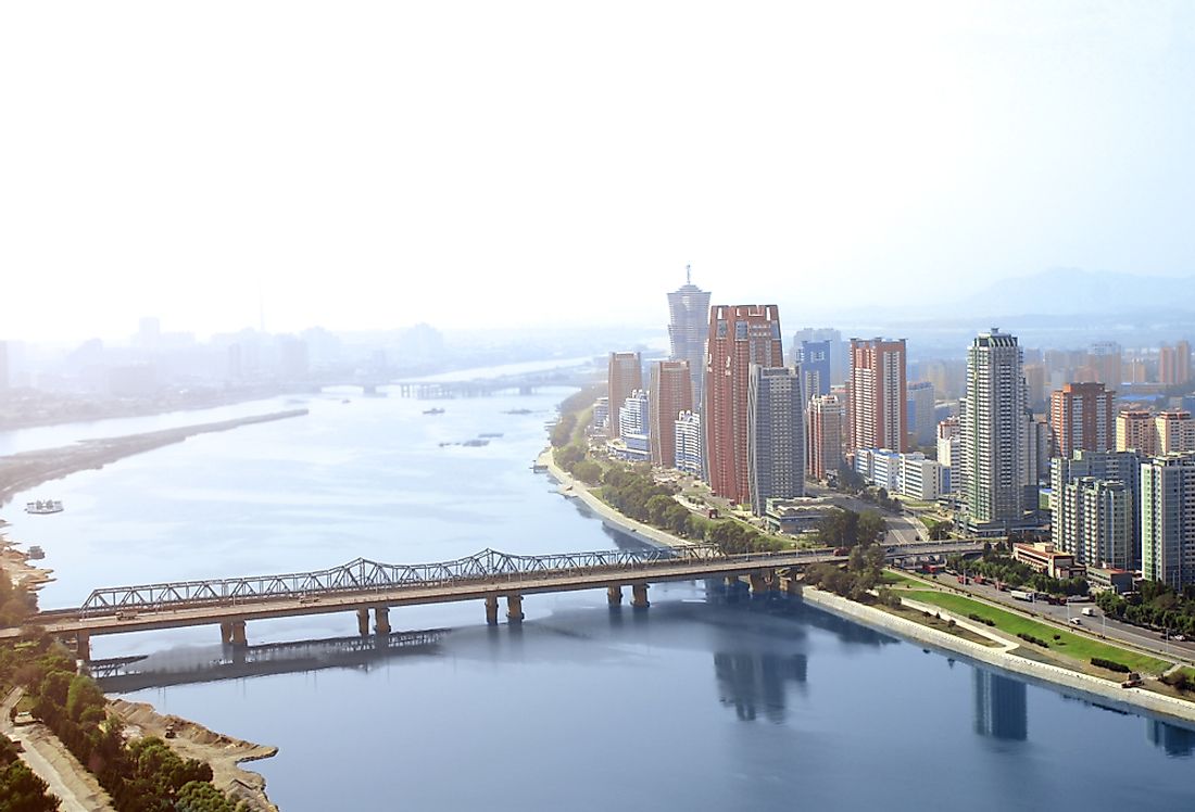 Pyongyang along the banks of the Taedong River.