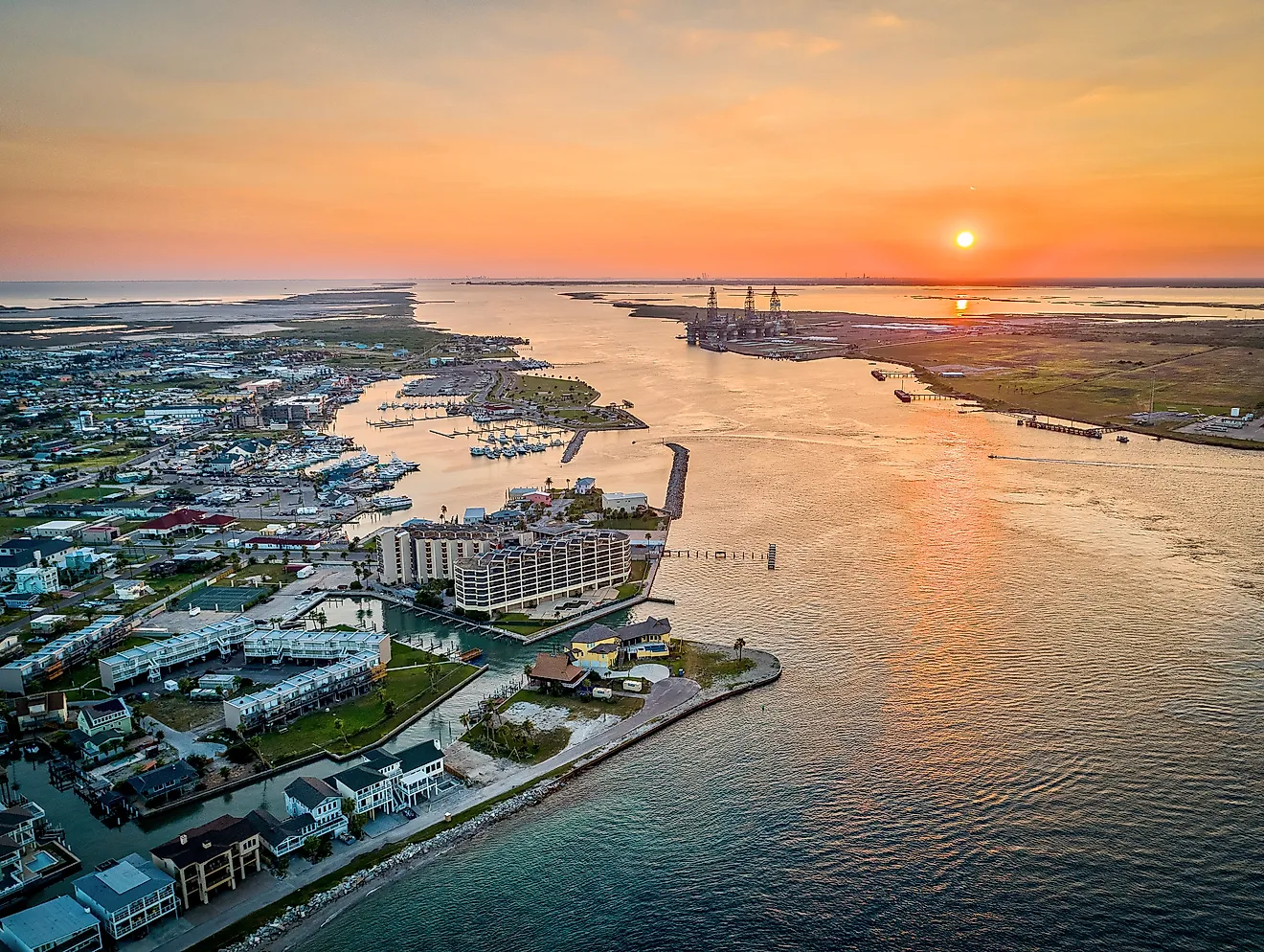 Aerial view of Port Aransas, Texas.