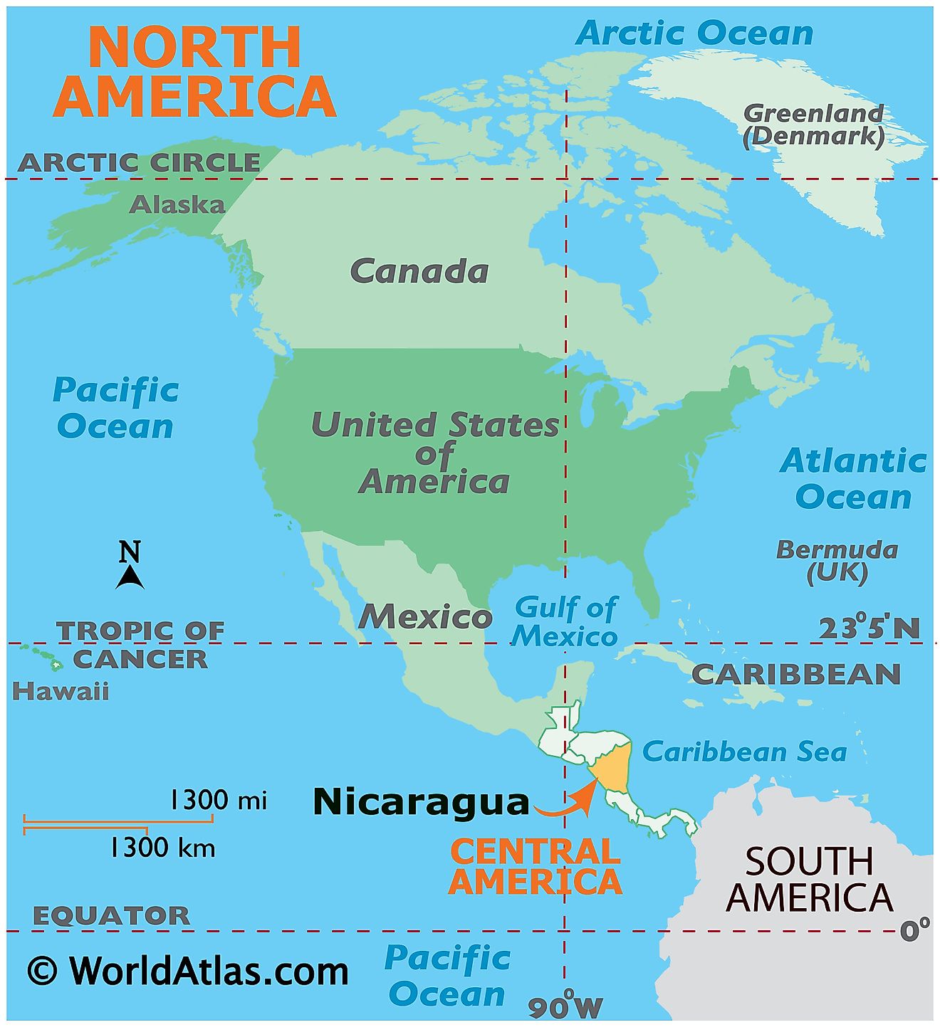 Map showing location of Nicaragua in the world.