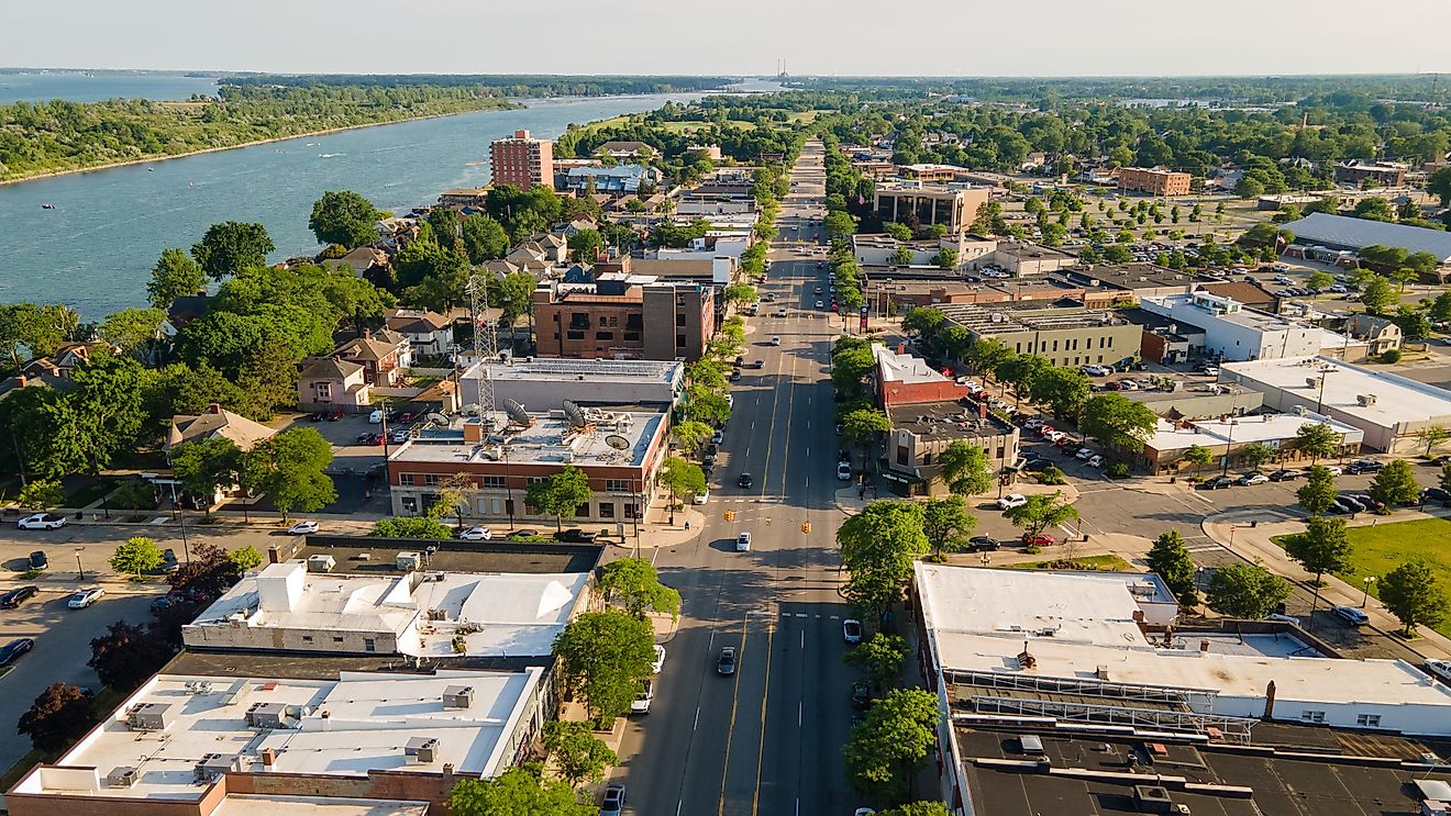 Aerial view of the downtown of Wyandotte, Michigan.