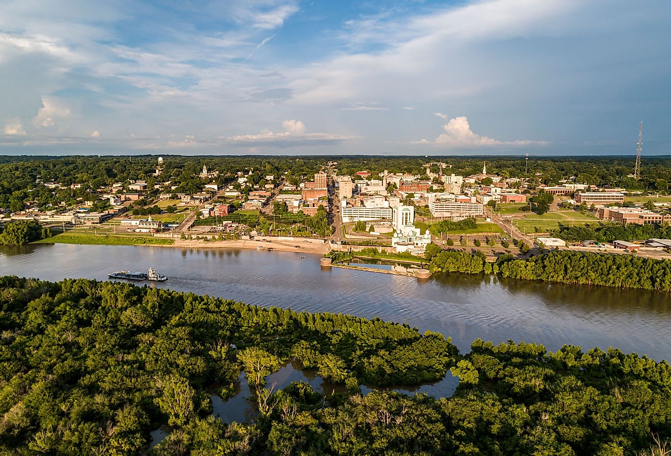 Aerial view of downtown Vicksburg near the Yazoo Diversion Canal.
