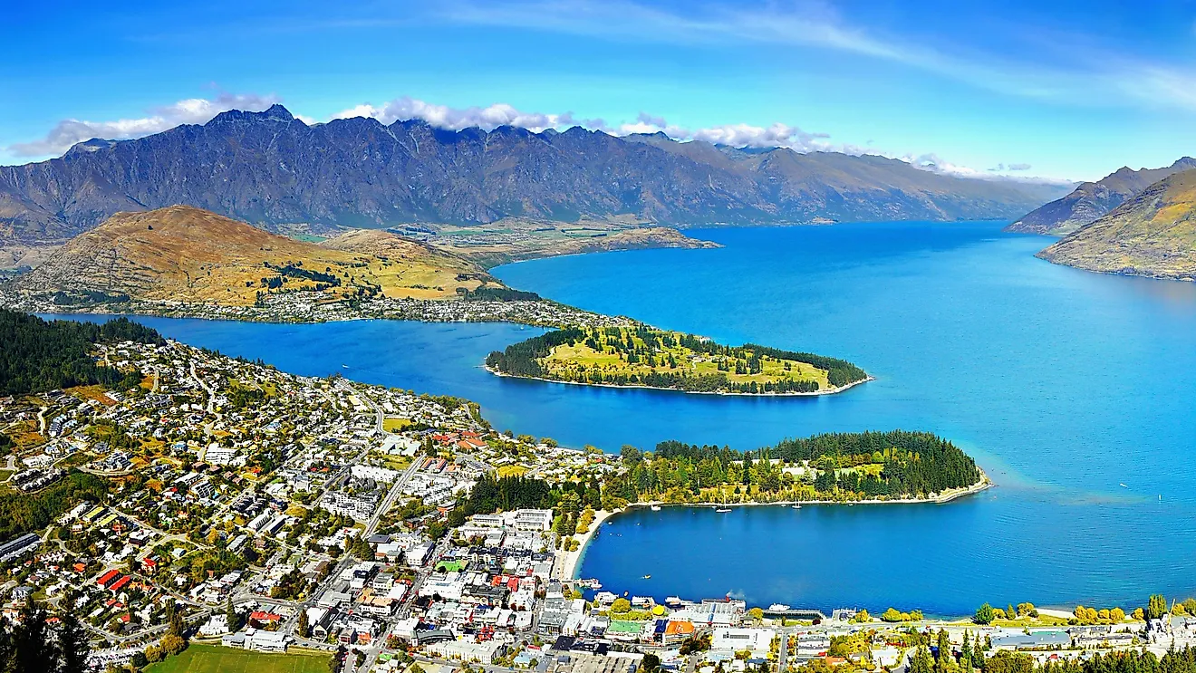 Aerial view of Queenstown, New Zealand.