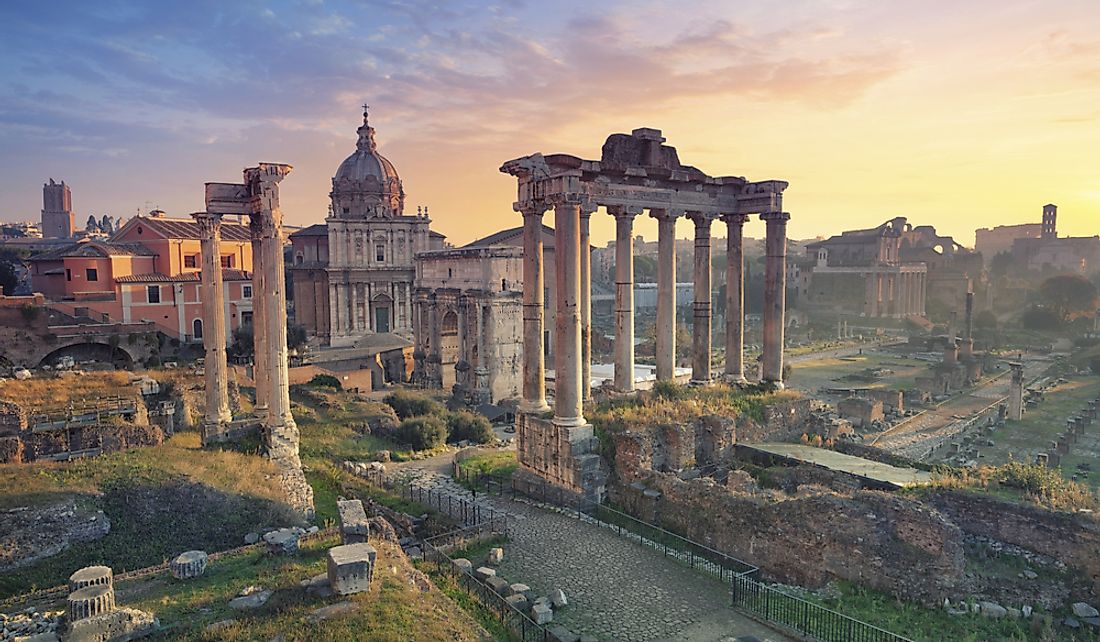 The Roman Forum is a popular tourism site in Italy.