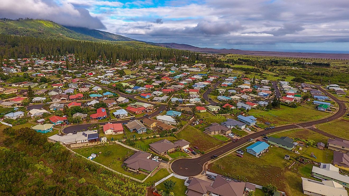 Aerial view of Lanai City, Hawaii.