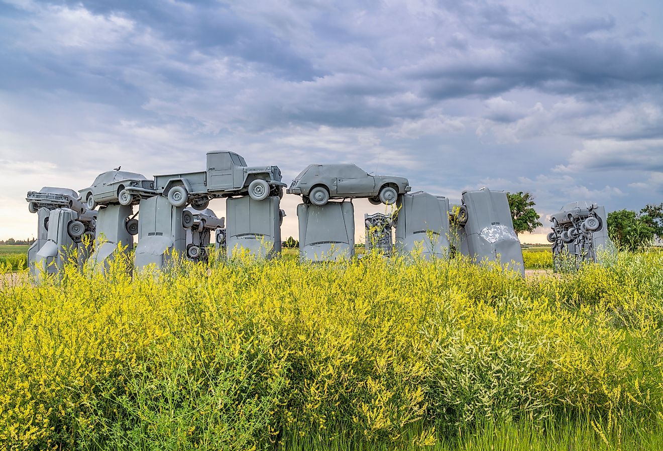 View of "Carhenge", an homage to England's Stonehenge in Alliance, Nebraska. Image credit marekuliasz via Shutterstock.