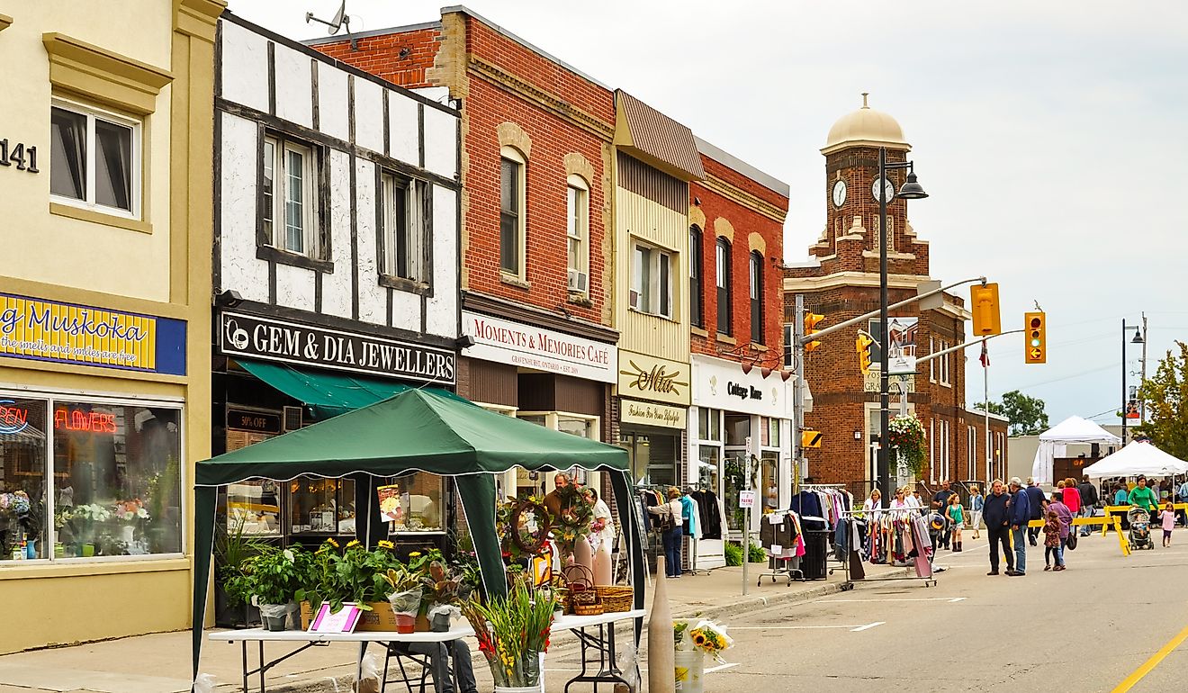 Retail stores on Muskoka Road, the main thoroughfare in Gravenhurst.