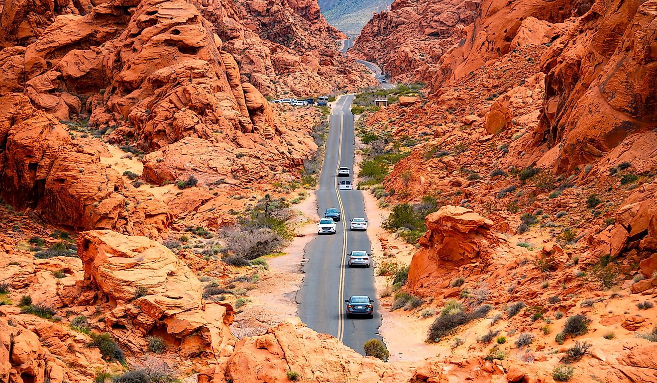 The road throught the breathtaking landscape of the Valley of Fire State Park in Nevada.