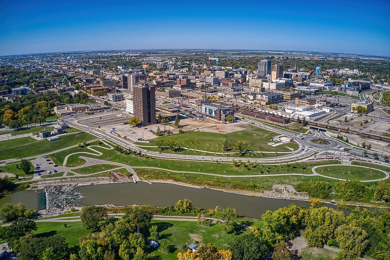 Aerial view of Fargo, North Dakota in early autumn. 