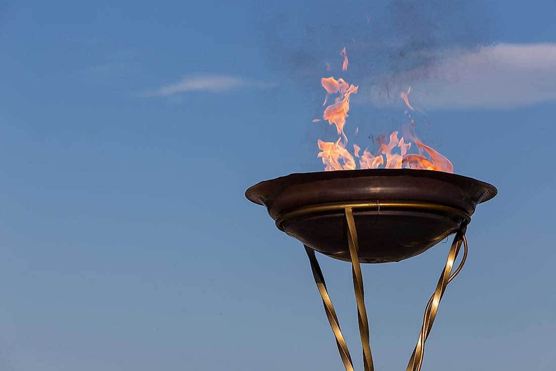 The Olympic cauldron remains lit from the opening ceremony to the closing ceremony.  Editorial credit: Ververidis Vasilis / Shutterstock.com
