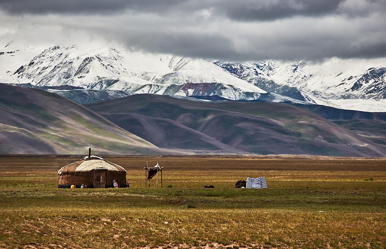 A Nomad yurt in a mountain valley of Mongolia. The extreme climate forces people to lead a nomadic way of life.