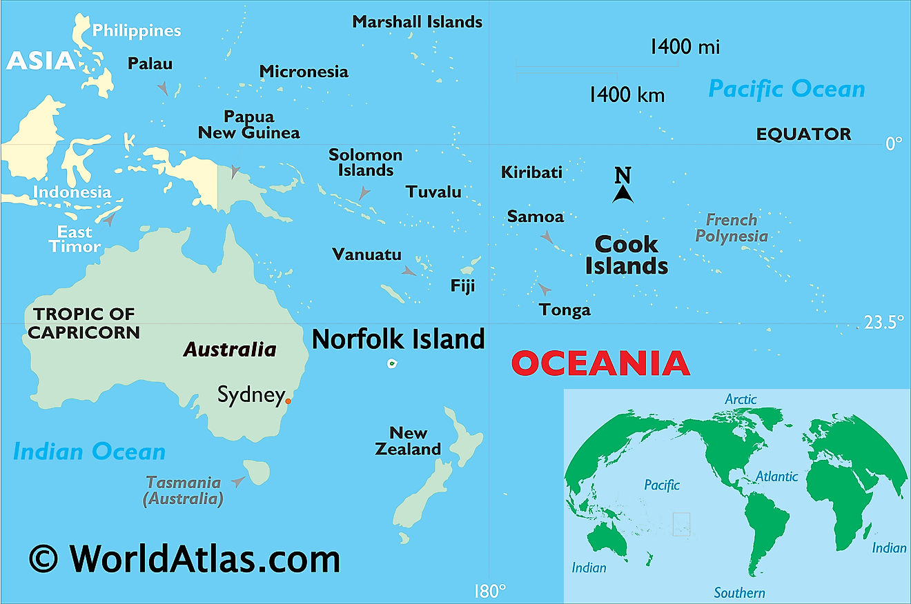 Map showing location of Norfolk Island in the world.