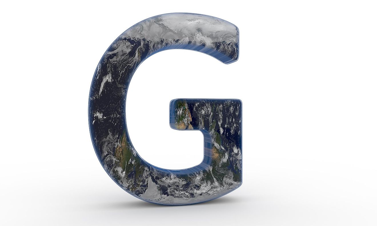 The Letter "G" decorated in the features of Planet Earth.