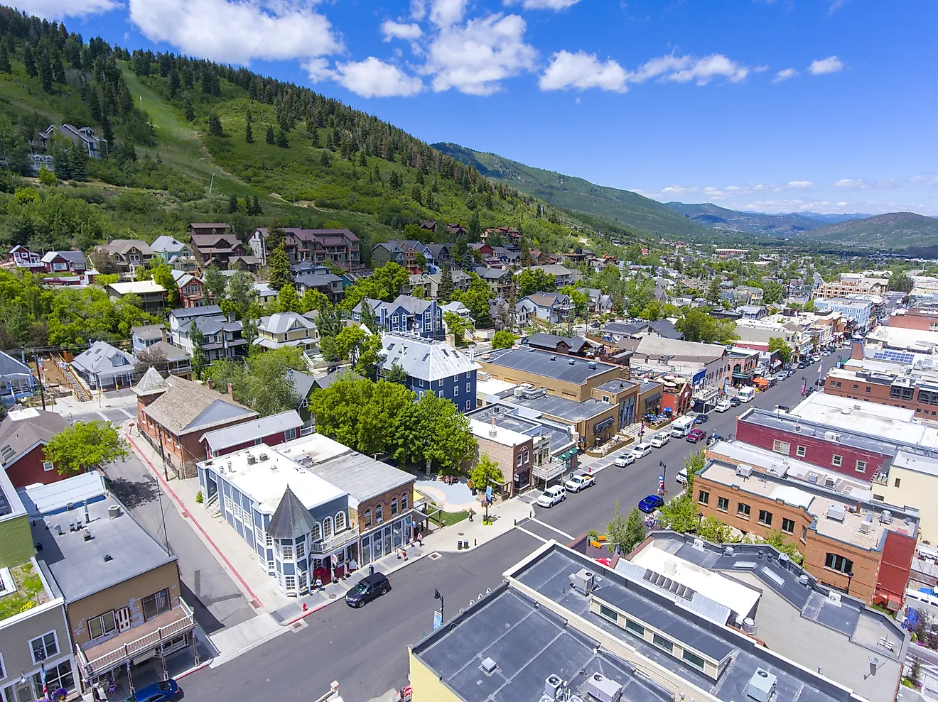Aerial view of Main Street in Park City, California.