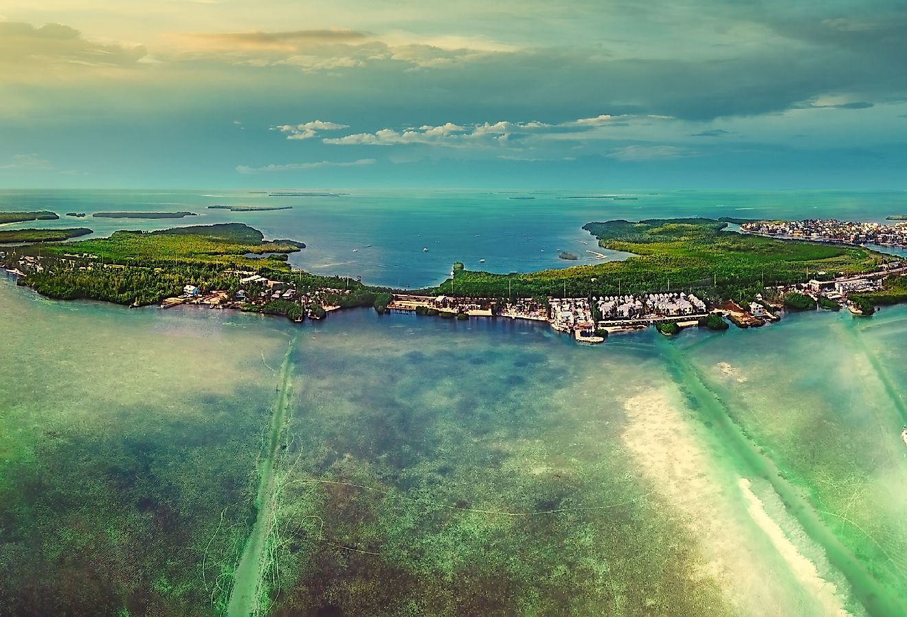 Aerial Panorama of Islamorada in Florida Keys.