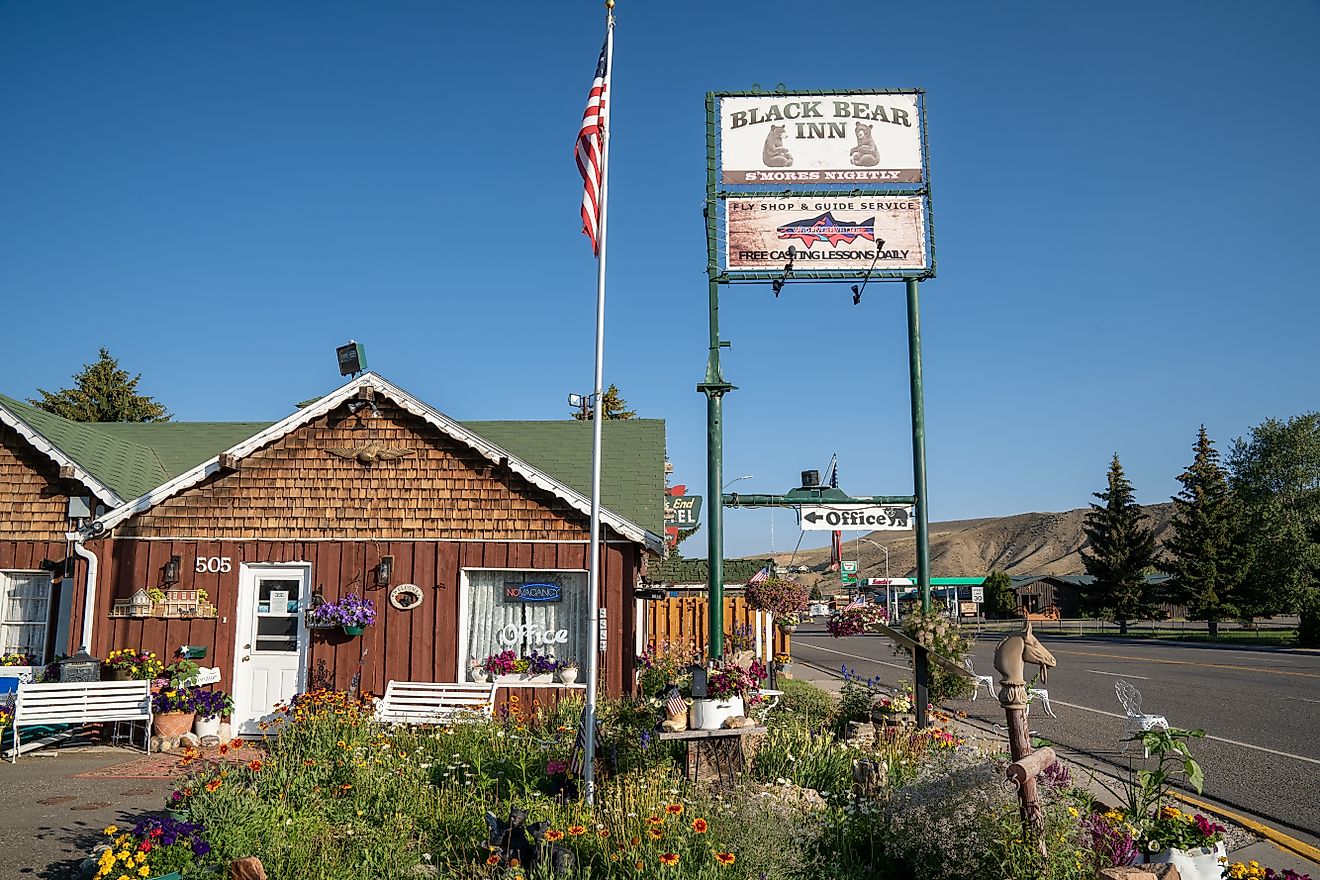 Sign and office for the Black Bear Inn, a small motel in downtown Dubois Wyoming