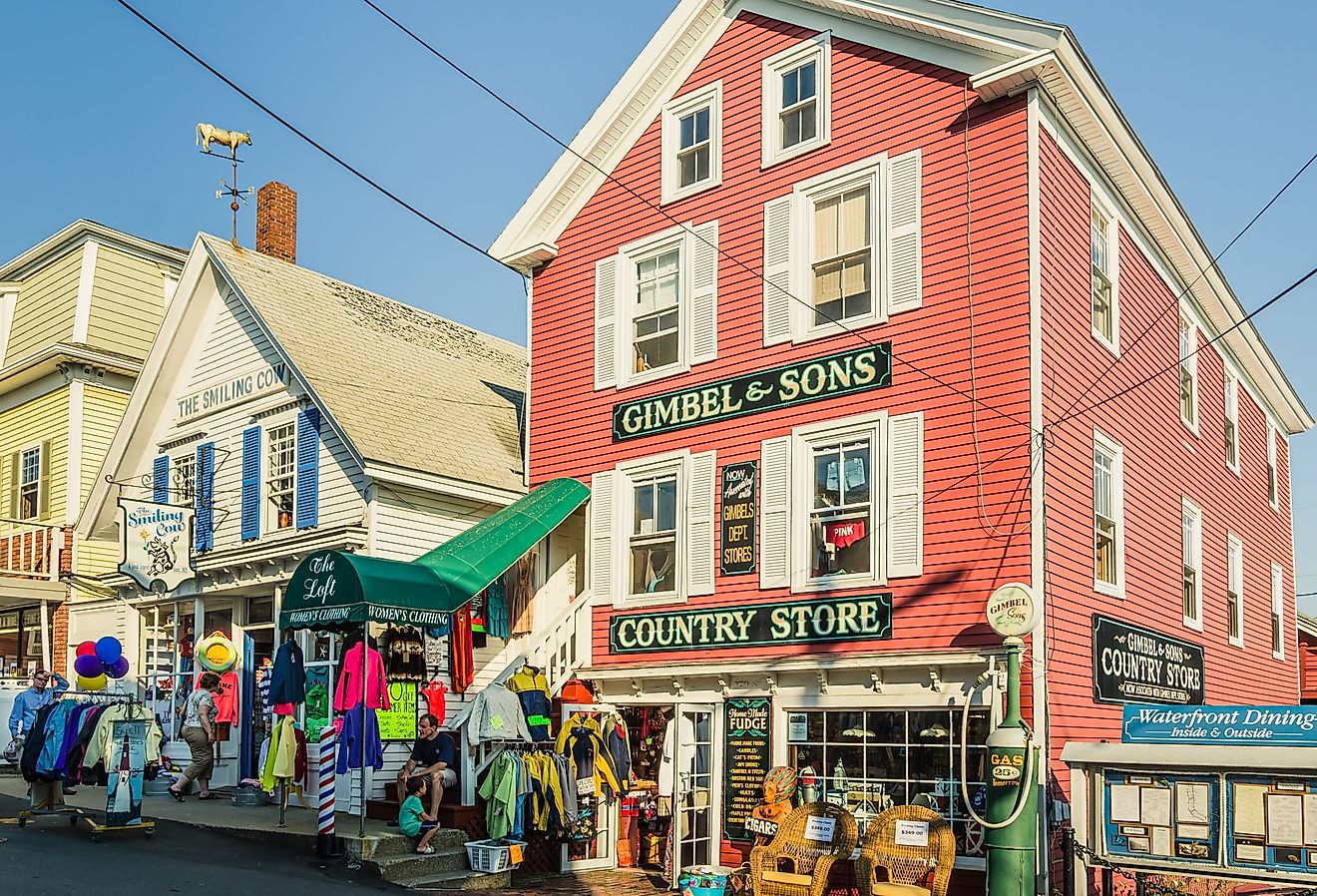  Traditional shops on Wharf Street in Boothbay Harbor. Image credit Conny Pokorny via Shutterstock.