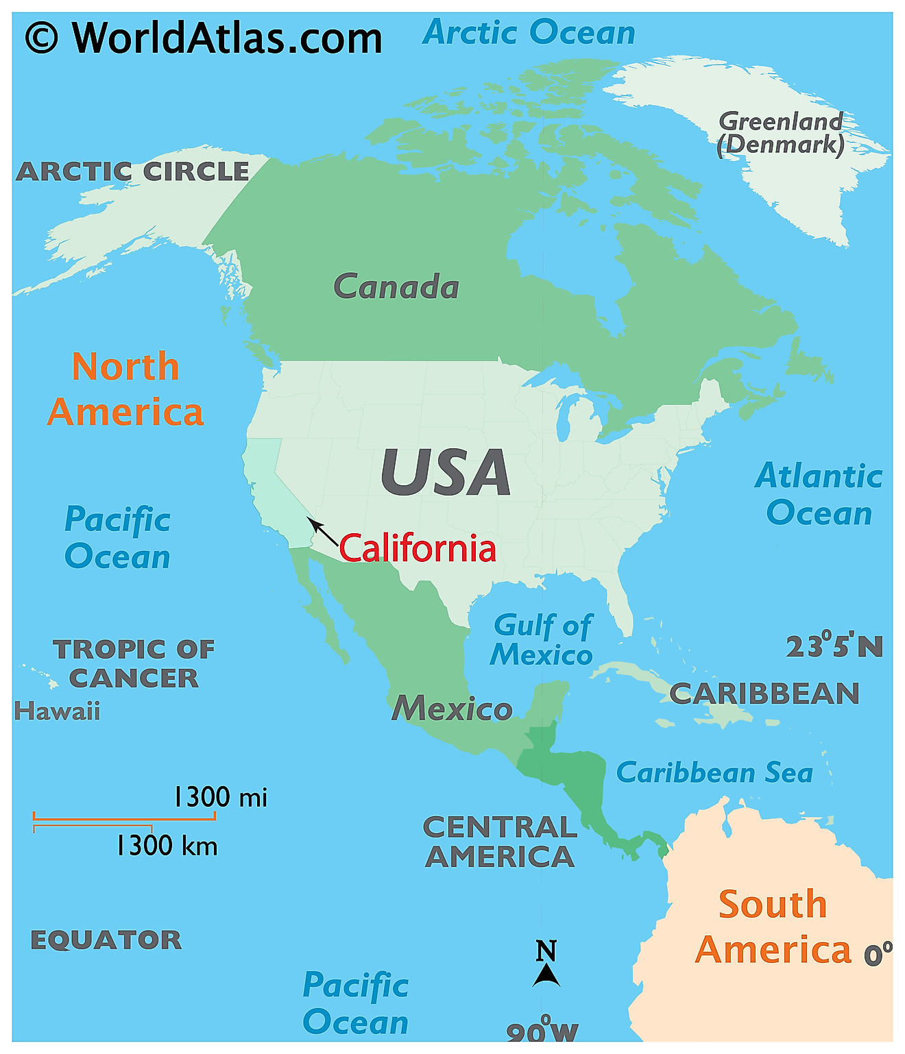Map showing location of California in the world.