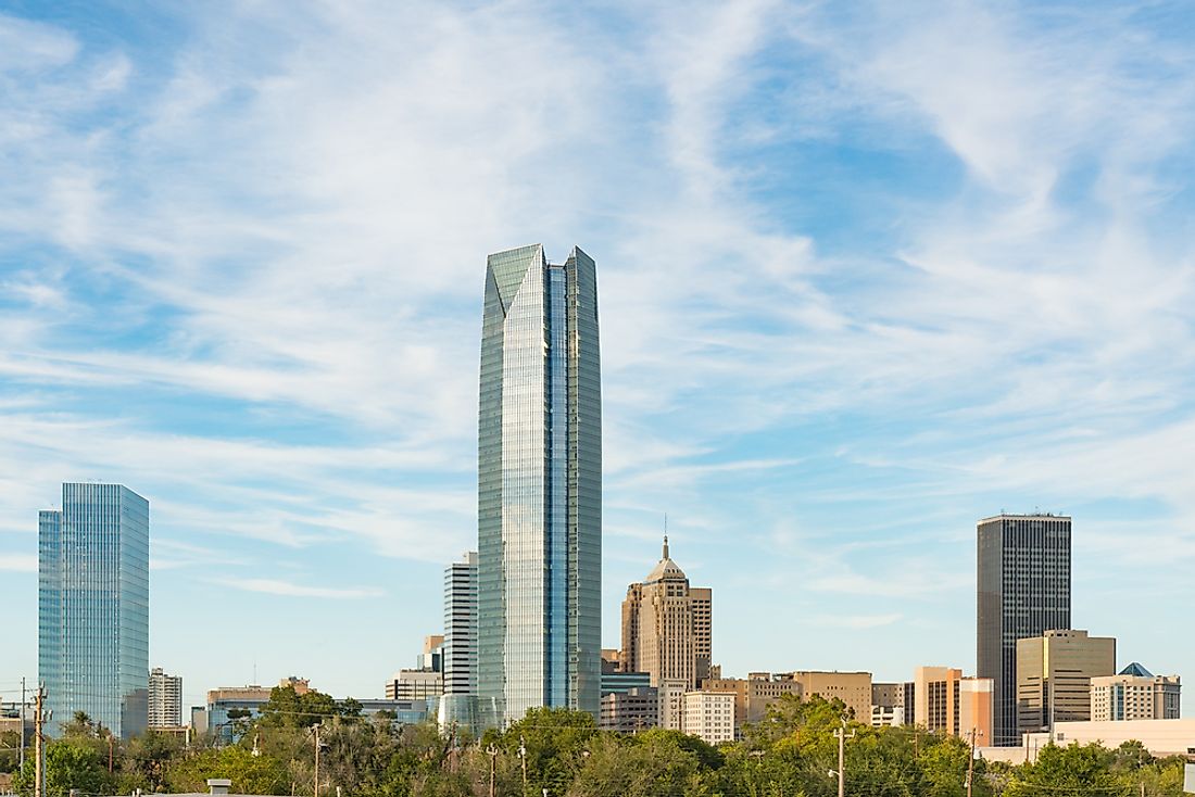 At 844, Devon Tower dwarfs the surrounding buildings of Oklahoma City. 